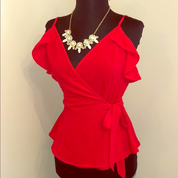 Monteau Tops - Red wrap top New medium Monteau Tops - Red wrap top New medium